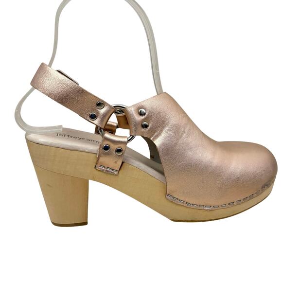 Jeffrey Campbell El Camino Metallic Leather Clogs Rose Gold Wood Heel Size 7 - Picture 7 of 13
